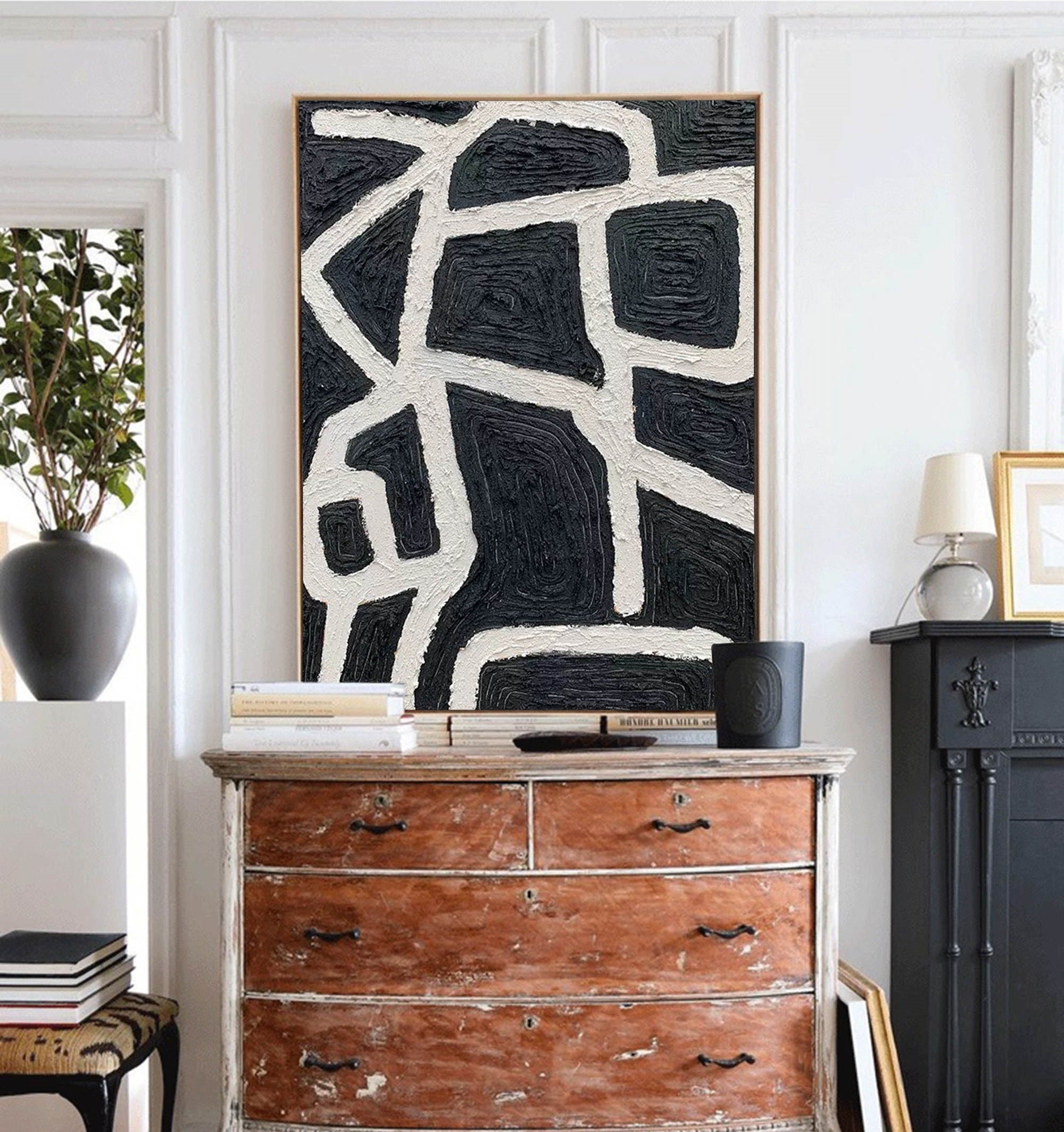 black and white minimalist painting framed large texture minimal painting canvas minimalist art 