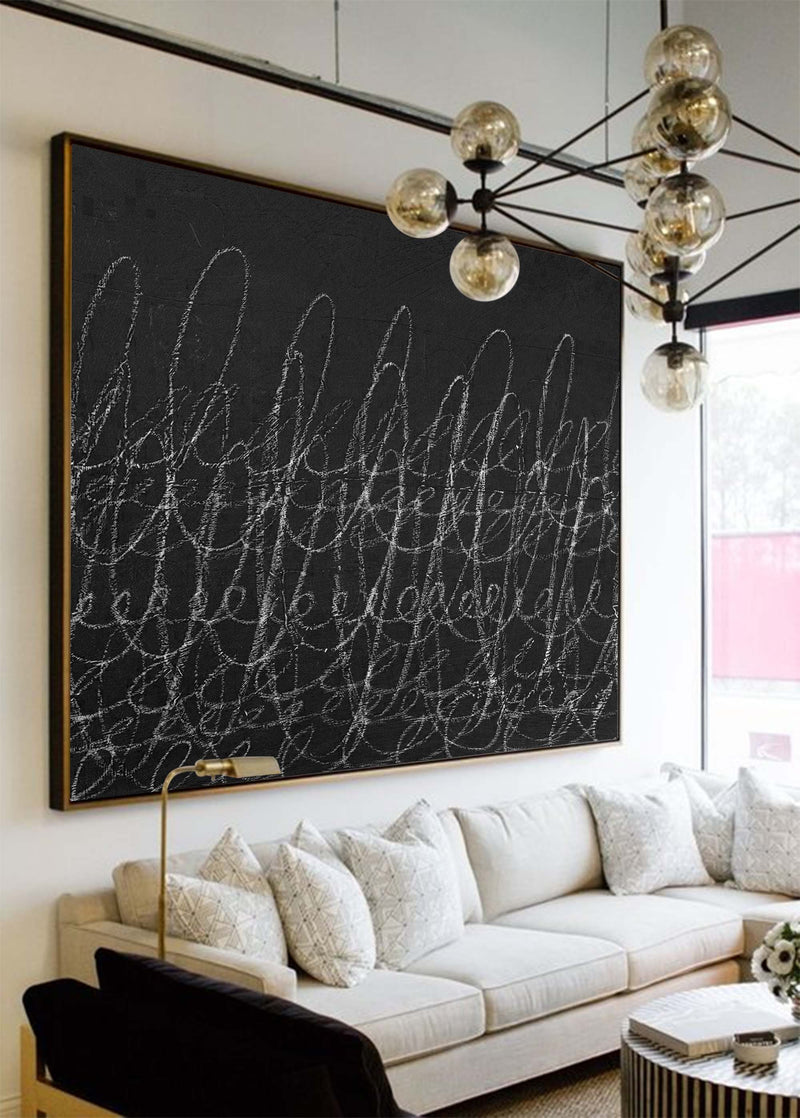 framed large minimalist line wall art black and white minimalist painting on canvas japanese minimalist painting 