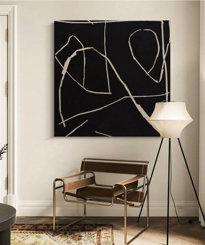 minimalist canvas painting acrylic black and beige modern minimalist wall art framed