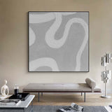 grey and white minimalist line wall art framed square canvas simple minimalist painting 