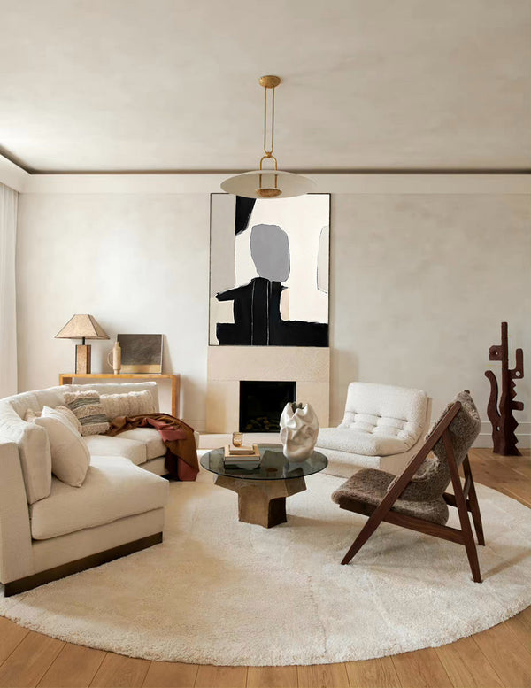 neutral minimalist wall painting black and beige minimalist geometric art