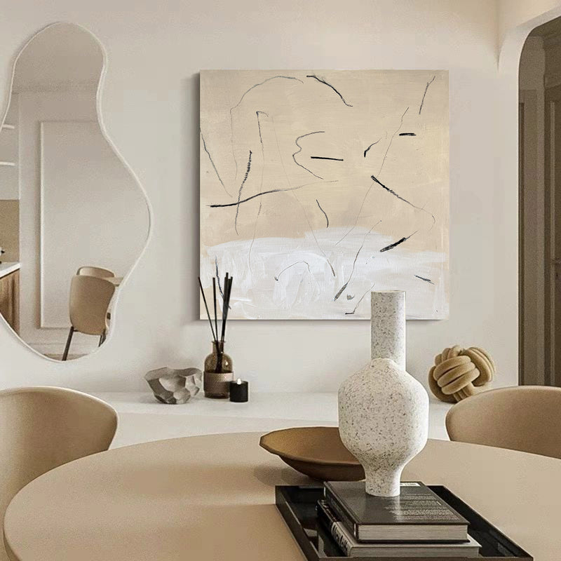abstract minimalist line art framed beige minimalist painting acrylic contemporary minimalist painting