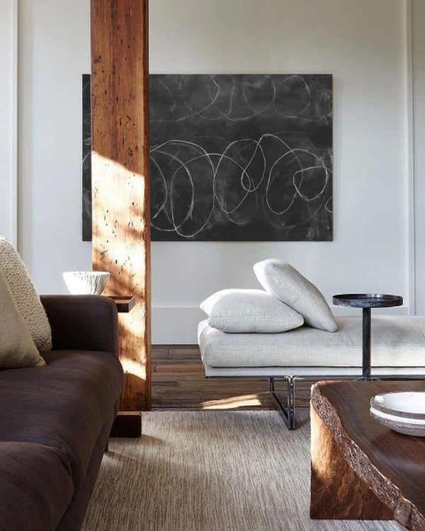 minimalist line painting black and white line art framed for living room decor
