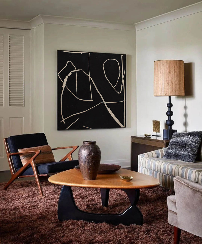 minimalist canvas painting acrylic black and beige modern minimalist wall art framed