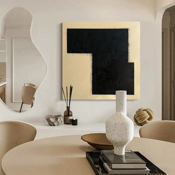 Minimalist black and beige canvas painting large acrylic framed for living room