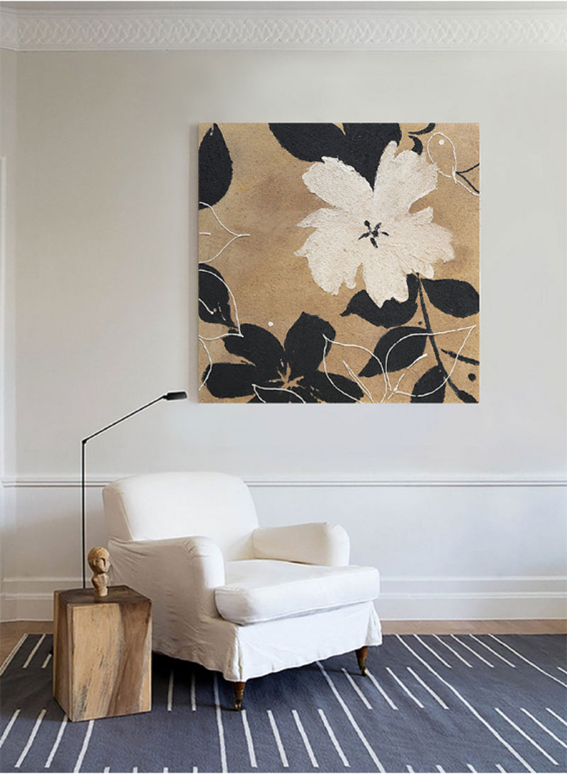 Acrylic minimalist flower painting textured minimal flower art for living room