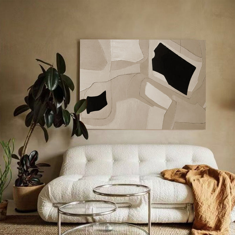 beige black and white modern minimalist painting oversized textured minimalist art minimalist large wall art