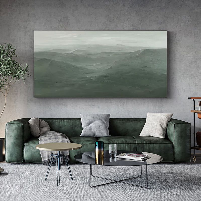 Large green minimalist landscape painting framed minimalist mountain painting minimal landscape art