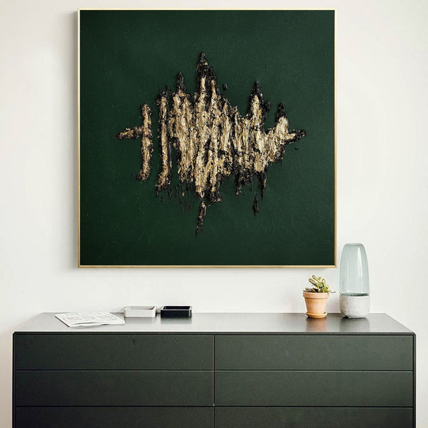 green and gold minimalist wall art framed oversized texture minimalist art painting for living room