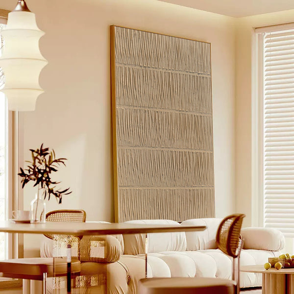 Textured Beige minimalist geometric canvas art painting acrylic extra large for living room decor
