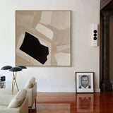geometric minimalist abstract art framed beige and black minimalist acrylic painting for living room