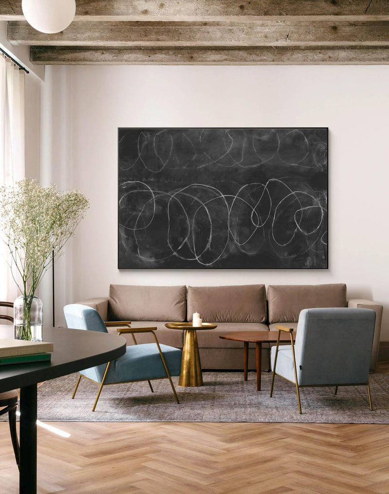 minimalist line painting black and white line art framed for living room decor