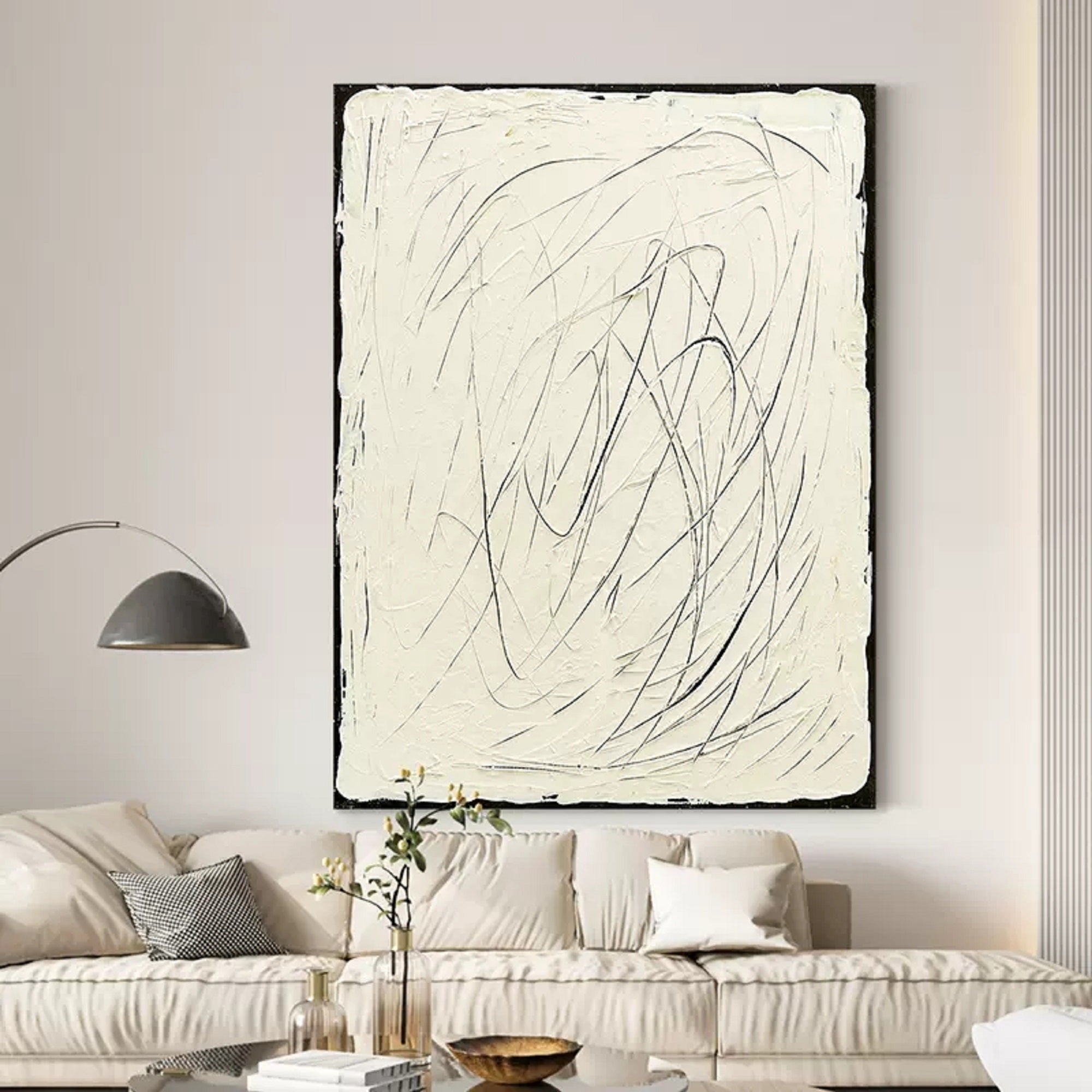 black and white minimalist painting framed large black and white abstract minimalist line canvas art