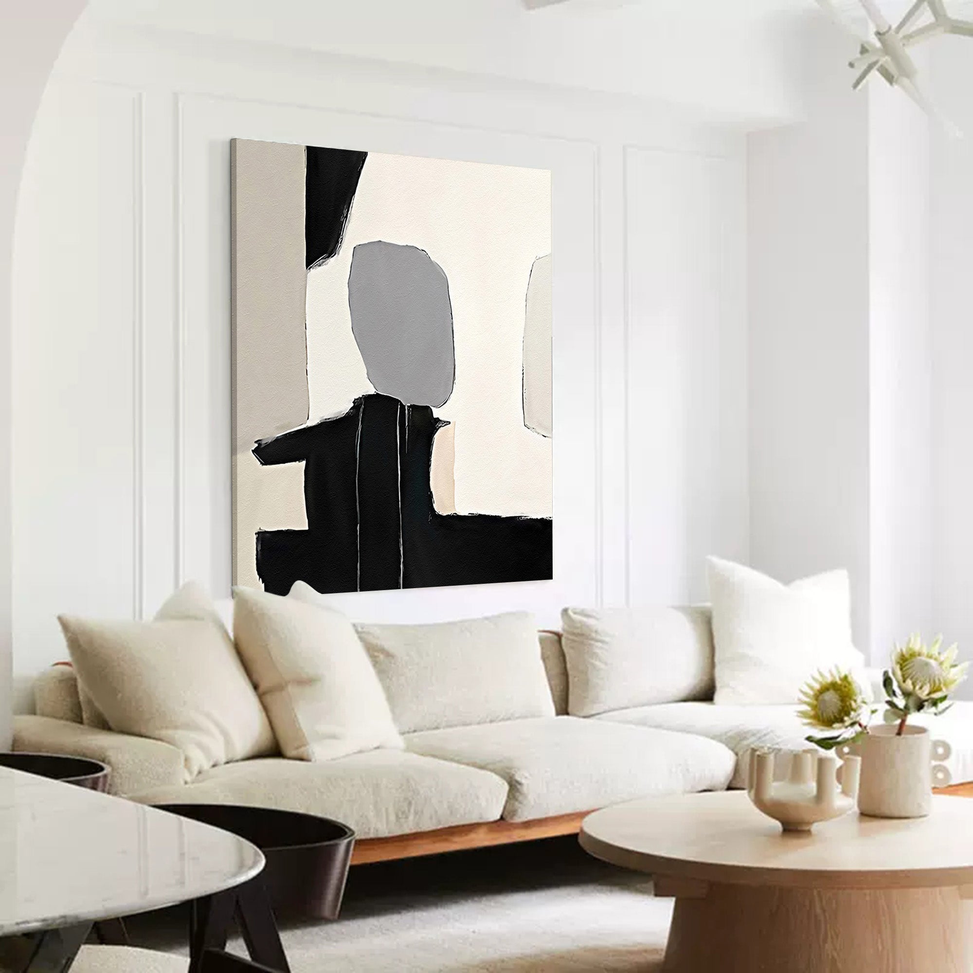neutral minimalist wall painting black and beige minimalist geometric art