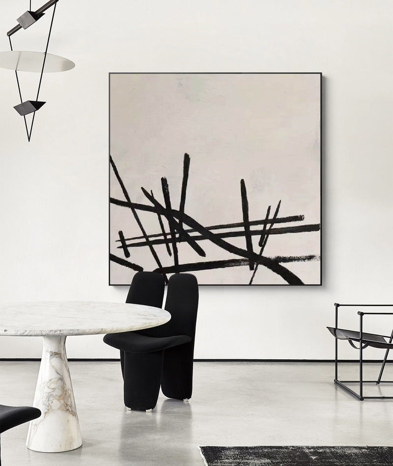 black and white abstract minimalist line art contemporary minimalist painting