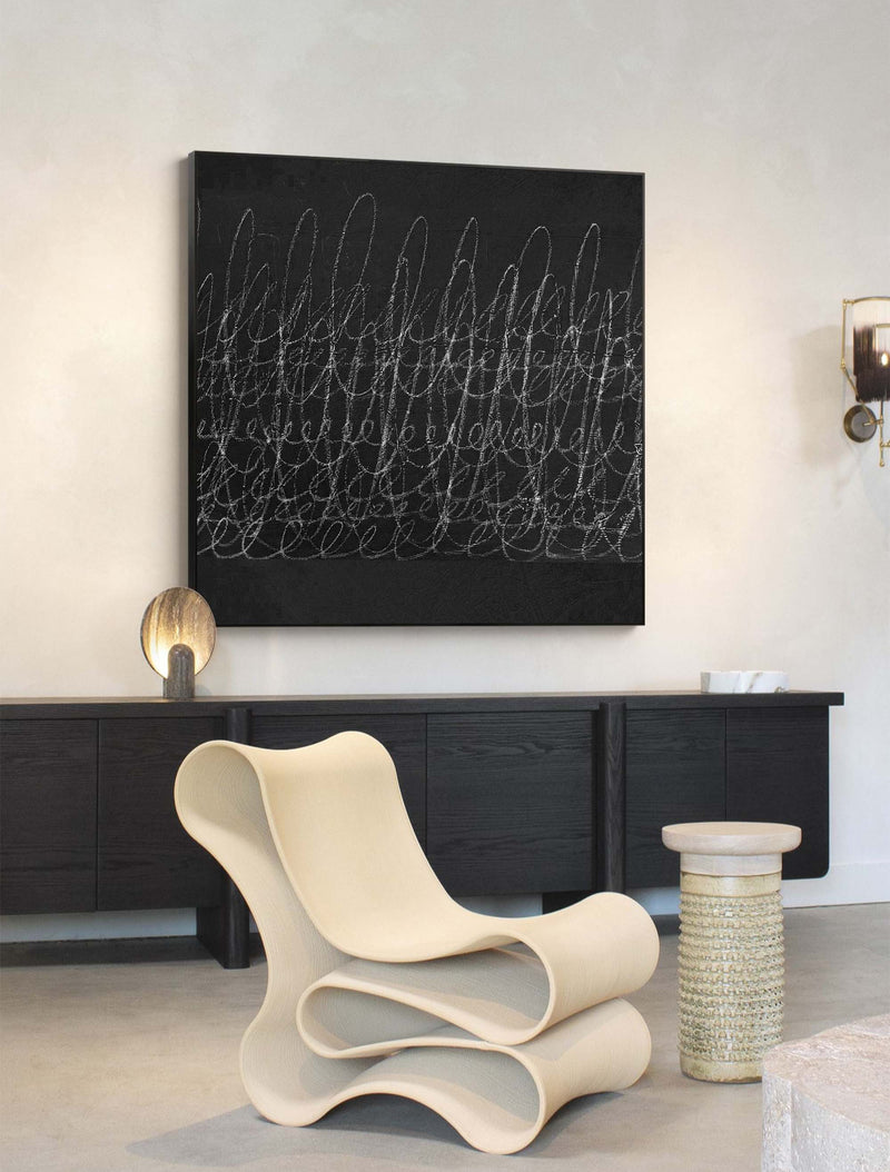 black and white minimalist painting acrylic abstract minimalist line art framed minimal art style