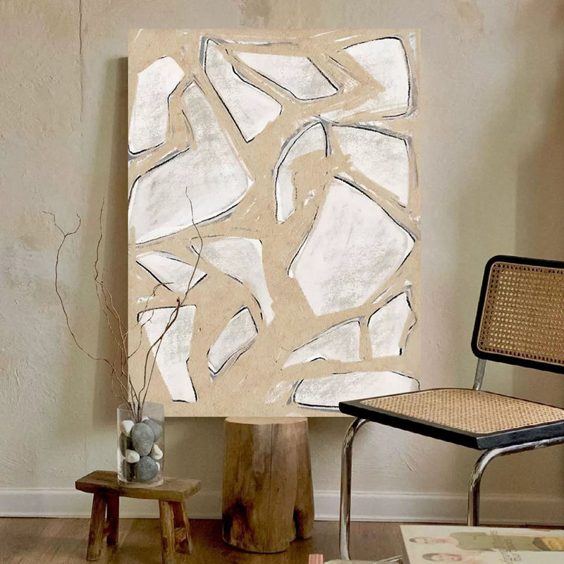 Beige minimalist geometric art framed modern minimalist painting minimalist living room wall art 