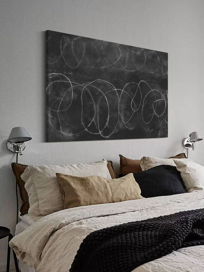 minimalist line painting black and white line art framed for living room decor
