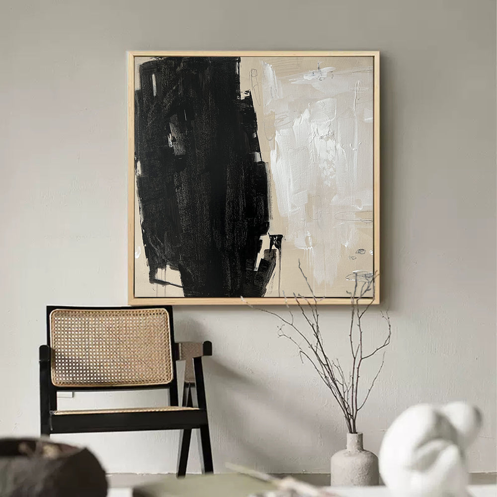 Large Abstract Minimalist Painting Black White And Beige Minimal Canvas ...
