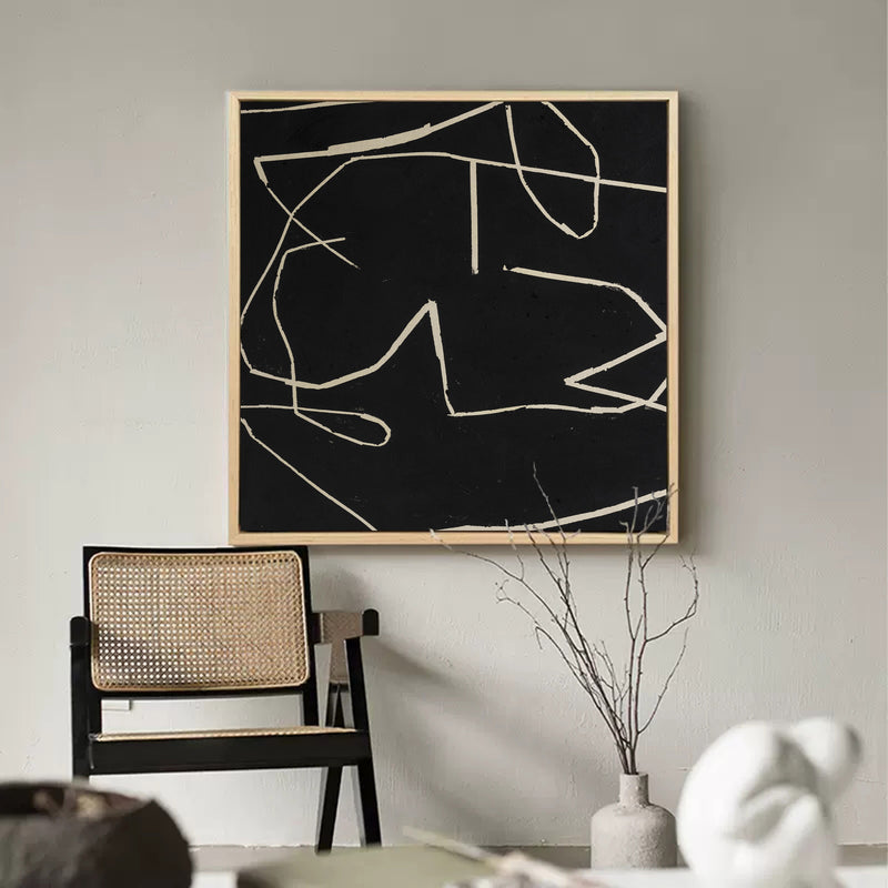 large beige black minimalist line wall art framed minimalist canvas painting acrylic