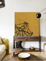 acrylic minimalist abstract line art black and yellow for living room