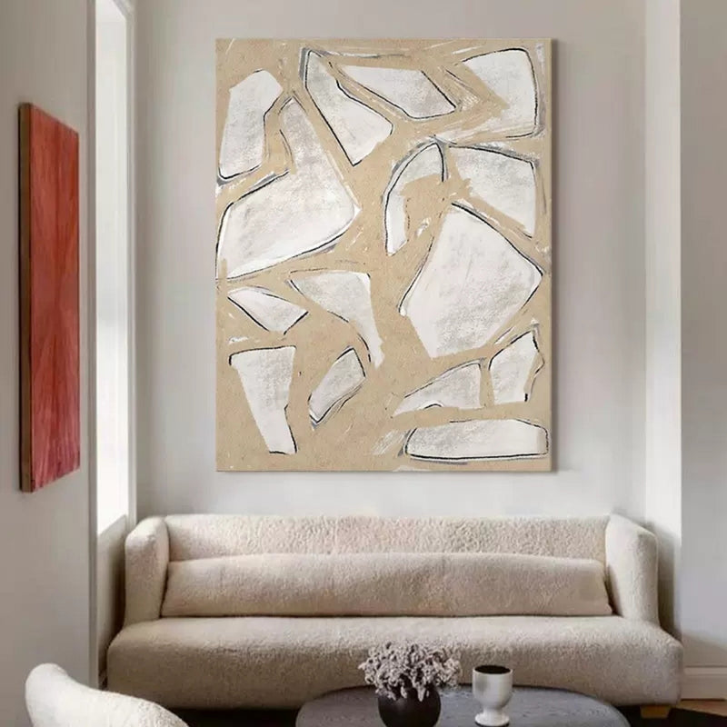 Beige minimalist geometric art framed modern minimalist painting minimalist living room wall art 