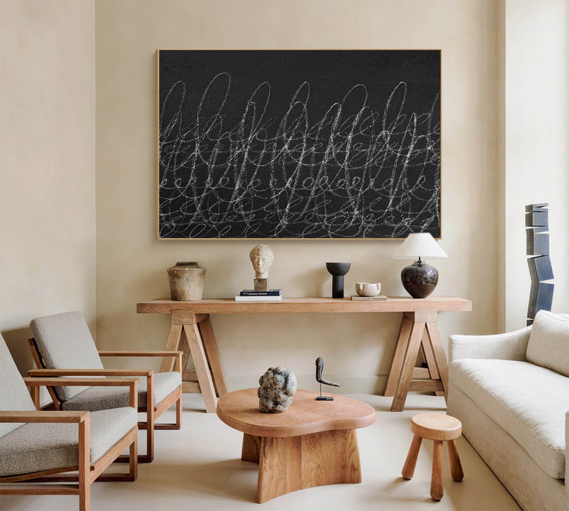 framed large minimalist line wall art black and white minimalist painting on canvas japanese minimalist painting 