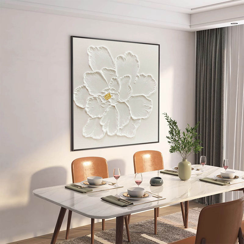 3D white flower minimalist painting acrylic textured minimal flower art for living room
