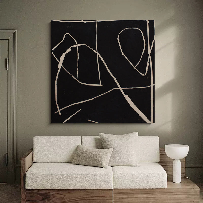 minimalist canvas painting acrylic black and beige modern minimalist wall art framed