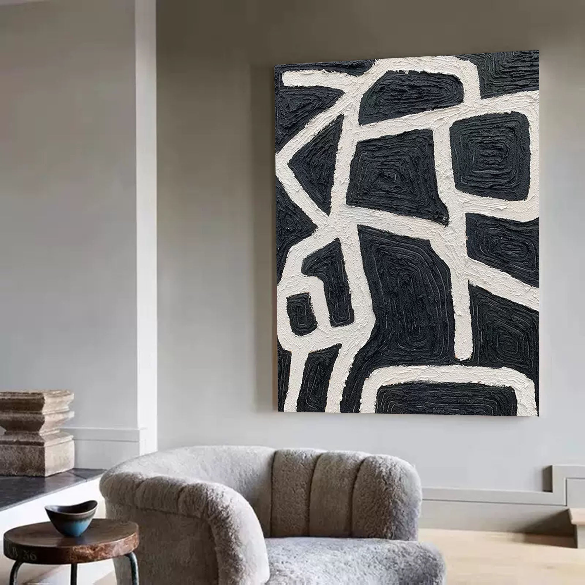 black and white minimalist painting framed large texture minimal painting canvas minimalist art 