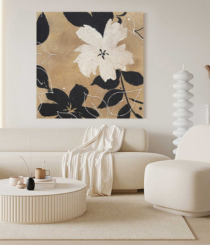 Acrylic minimalist flower painting textured minimal flower art for living room