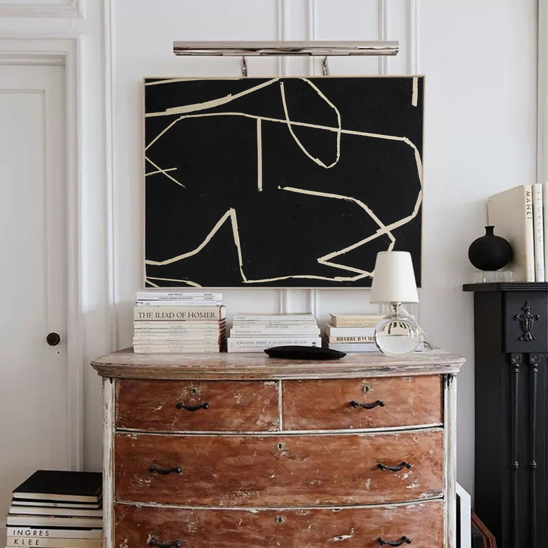 abstract minimalist line art framed black and beige minimalist wall painting simplistic art style