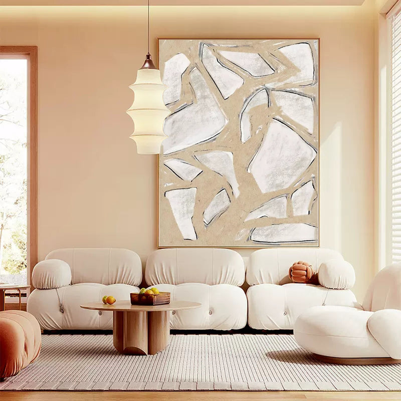 Beige minimalist geometric art framed modern minimalist painting minimalist living room wall art 