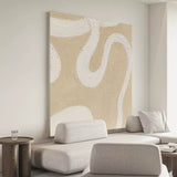 beige and white simple minimalist line art framed square canvas painting minimalist