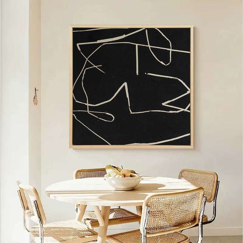 large beige black minimalist line wall art framed minimalist canvas painting acrylic
