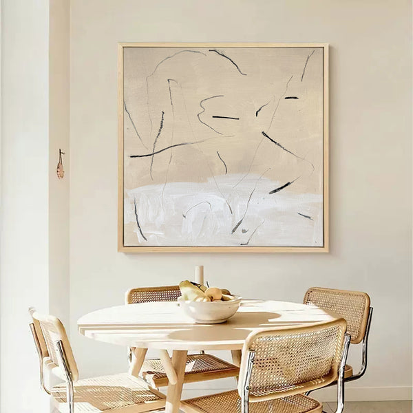 abstract minimalist line art framed beige minimalist painting acrylic contemporary minimalist painting