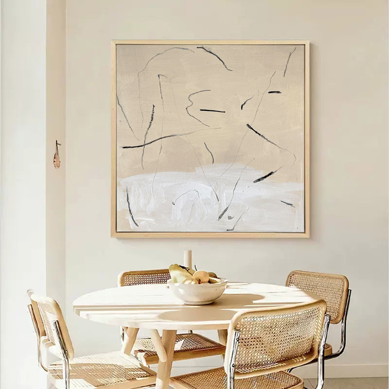 abstract minimalist line art framed beige minimalist painting acrylic contemporary minimalist painting