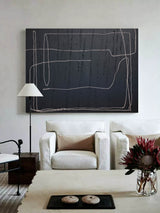 textured black and white minimalist line painting acrylic line art minimalist black