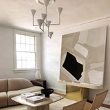 geometric minimalist abstract art framed beige and black minimalist acrylic painting for living room