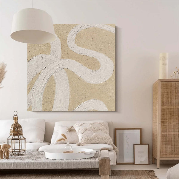 framed square beige and white canvas painting minimalist simple minimalist line art 