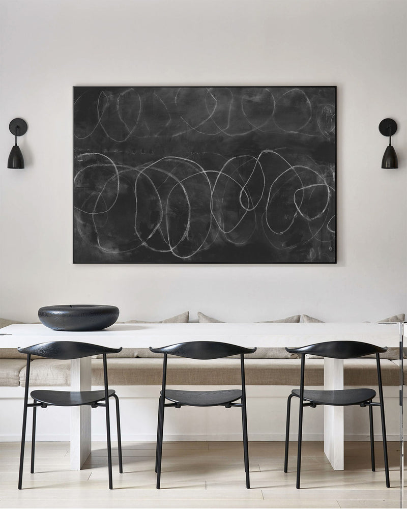 minimalist line painting black and white line art framed for living room decor