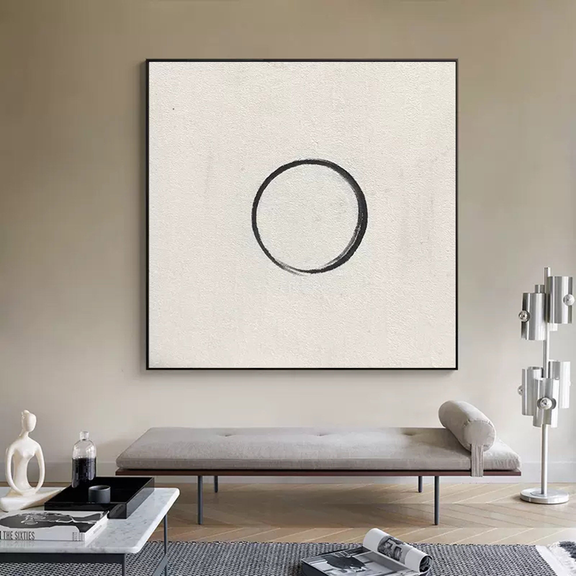 circle minimalist art minimalist black and white painting on canvas acrylic simplistic art