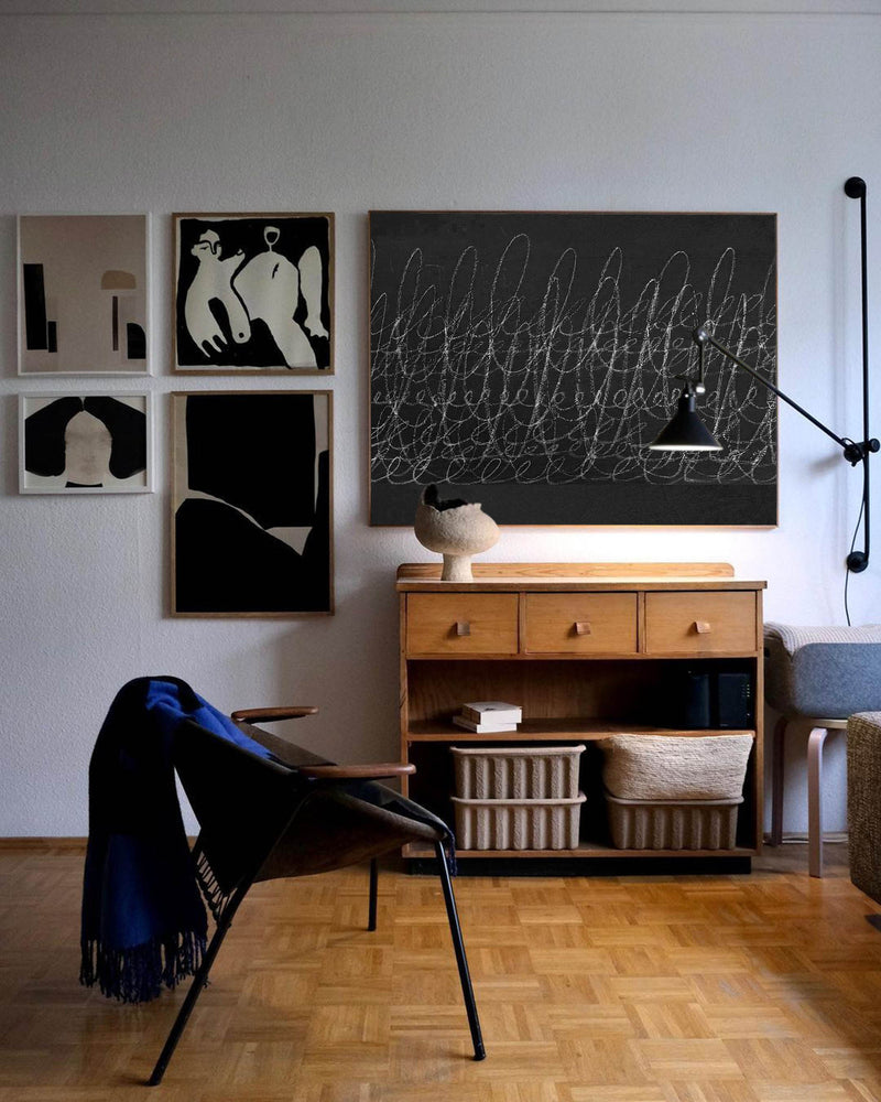 black and white minimalist painting acrylic framed minimal art painting minimal line art