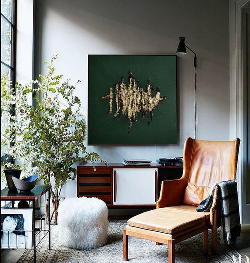 green and gold minimalist wall art framed oversized texture minimalist art painting for living room