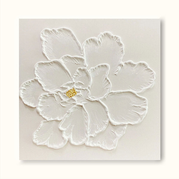 3D white flower minimalist painting acrylic textured minimal flower art for living room