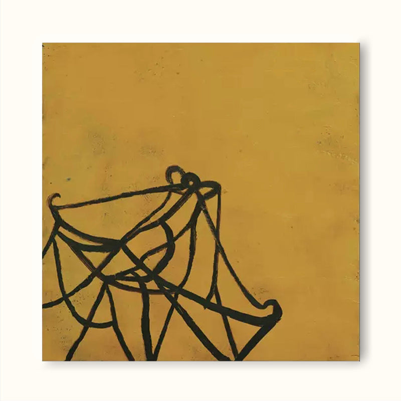 acrylic minimalist abstract line art black and yellow for living room
