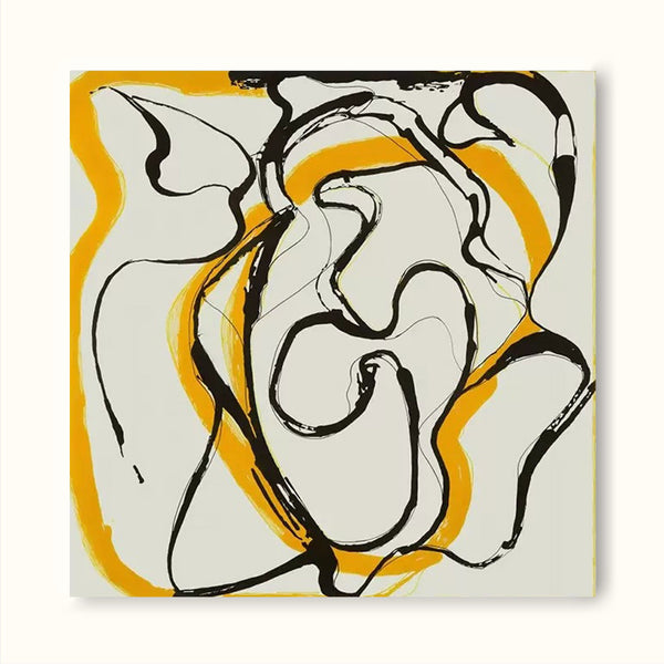 framed yellow minimalist line art square contemporary minimalist painting acrylic