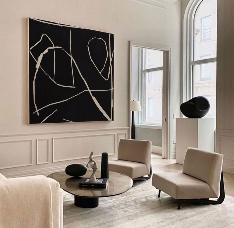 minimalist canvas painting acrylic black and beige modern minimalist wall art framed