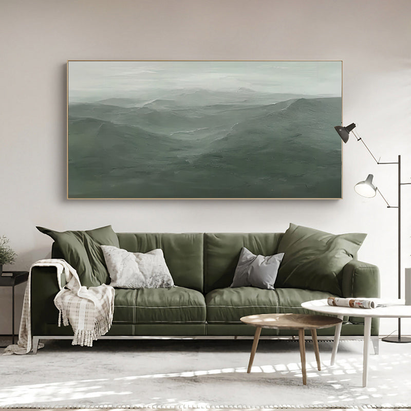 Large green minimalist landscape painting framed minimalist mountain painting minimal landscape art