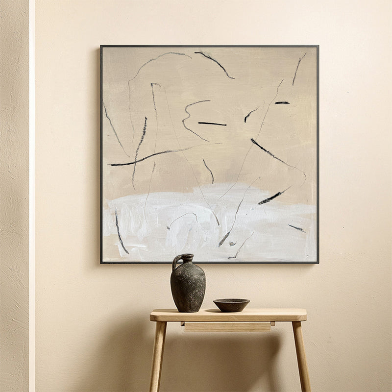 abstract minimalist line art framed beige minimalist painting acrylic contemporary minimalist painting